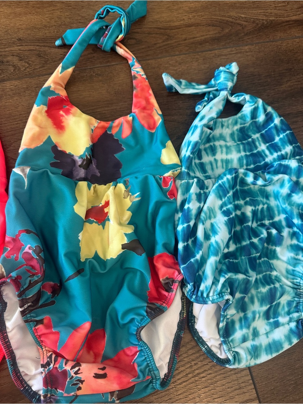 Kortni Jeane Girls One-Piece Swimsuit Teal Floral & Blue Tie-Dye